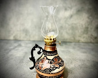 Luminária de óleo de cobre turca feita à mão: decoração vintage de lanterna de querosene