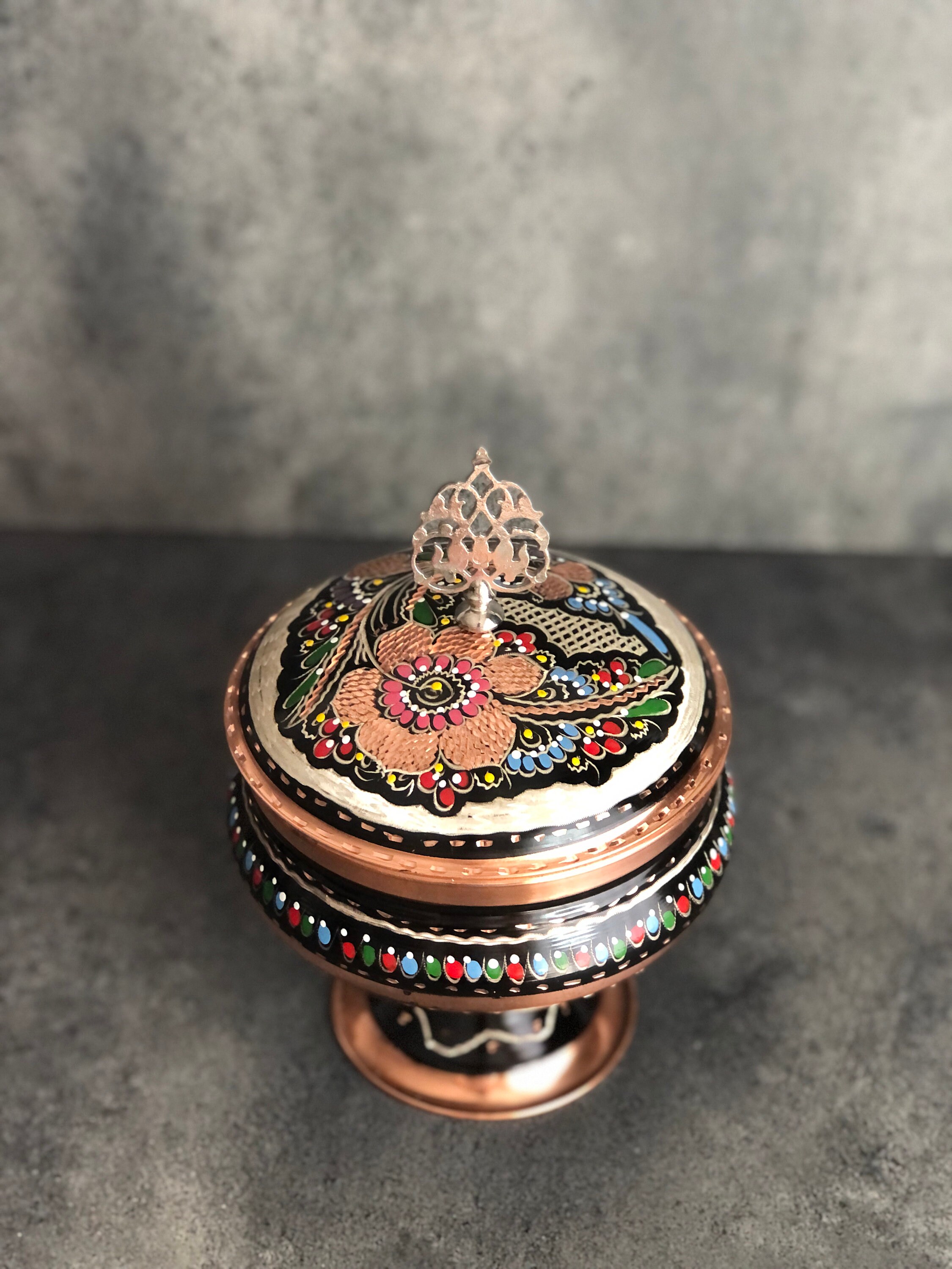 Generic Copper Sugar Bowl With Lid And Metal Spoon, Copper Salt Storage Jar, Copper Seasoning Container For Home And Kitchen, Anatolian
