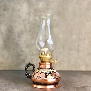 Handmade Turkish Copper Oil Lamp: Vintage Kerosene Lantern, Home Decor