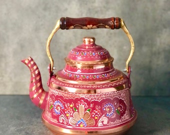 Chaleira de cobre gravada: Bule martelado para fogão, estilo vintage