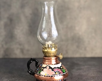 Handmade Antique Copper Oil Lamp, Decorative Vintage Copper Kerosene Lamp, Copper Antique Kerosene Lamp, Vintage Turkish Copper Oil Lamp