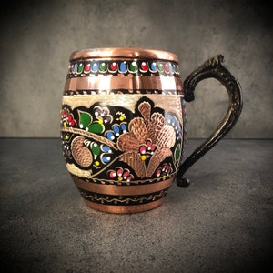 Pure Copper Moscow Mule Mug, Engraved Solid Copper Mug, Handmade Copper Mug, Antique Copper Mug, Authentic Copper Mug 18,5 fl oz,