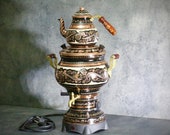 Black Colour Floral Design Electric Copper Samovar- Thermostat tea set, Cylinder Kettle 220V