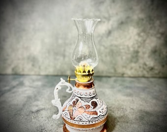 Vintage Turkish Copper Oil Lamp: Handmade Kerosene Lantern, Home Decor