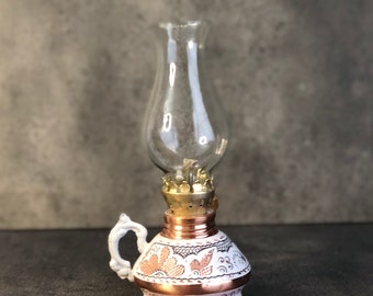 Lámpara de aceite de cobre hecha a mano: linterna de queroseno turca vintage