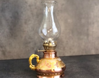 Lámpara de queroseno de cobre hecha a mano: lámpara de aceite turca vintage