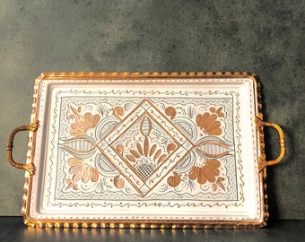 Handmade Copper Serving Tray with Handles: Decorative Ottoman Tray