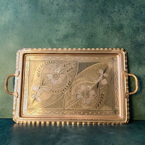 Decoration Tray, Copper Serving Tray With Handles, Handmade Copper Tray, Solid Copper Tray, Rectangular Tray, Copper Ottoman Large Tray
