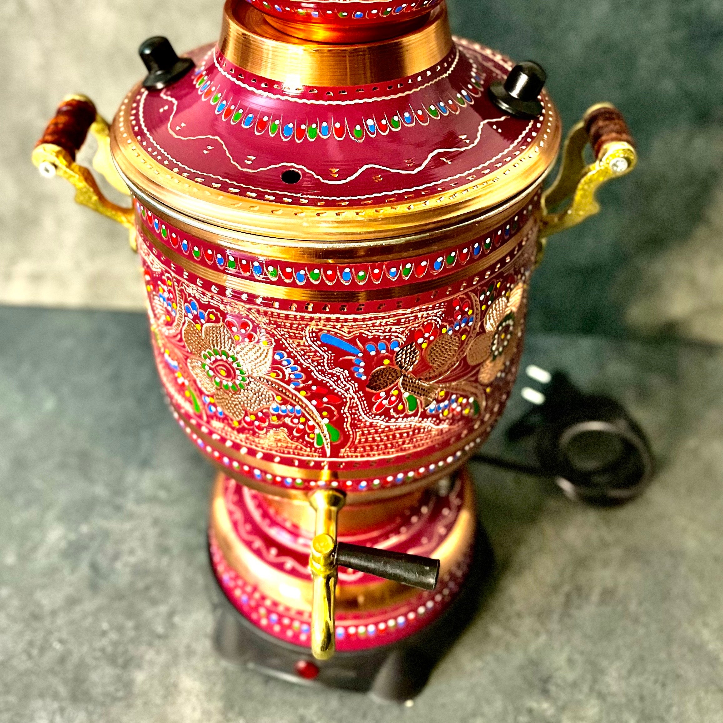 トルコ製の手作り銅製電気サモワール：彫刻入りティーメーカー - Etsy 日本