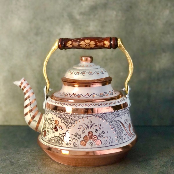 Stovetop Kettle, Solid Heavy Copper Kettle Teapot, Engraved Copper Tea Kettle, Vintage Teapot, Hammered Solid Copper Kettle, Antique Teapot