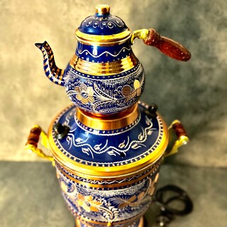 Samovar Russo In Rame Battuto A Mano - Set Da Tè Da 2,7 L Con Scalda Tè Ottomano E Doppia Teiera - Stile Autentico Orientale