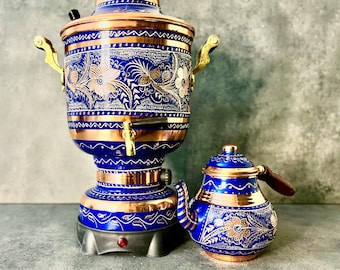 Copper Antique Handmade Copper Electric Samovar, Engraved Copper Electric Samovar, Turkish Copper Electric Samovar Tea Maker,Russian Samovar