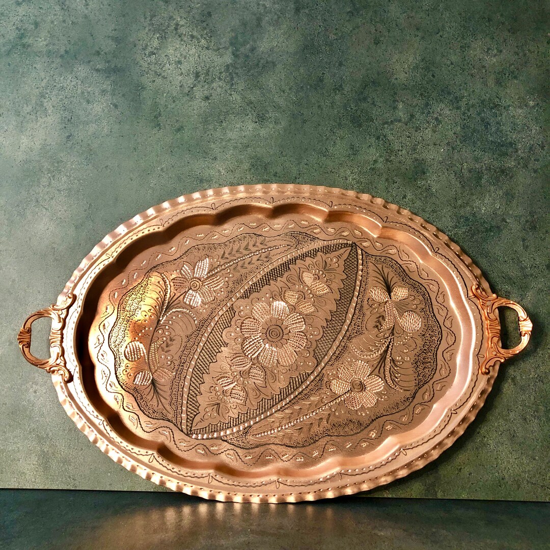 Oval Serving Tray, Oval Tray With Handles, Ottoman Decorative Tray ...