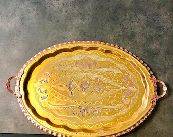 Oval Serving Tray, Oval Tray With Handles, Ottoman Decorative Tray, Coffee Table Tray, Copper Oval Tray With Handles, Jewelry Tray
