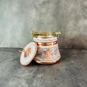 Handmade Copper Bucket with Lid: Turkish Yogurt Bakrac, Decorative Storage