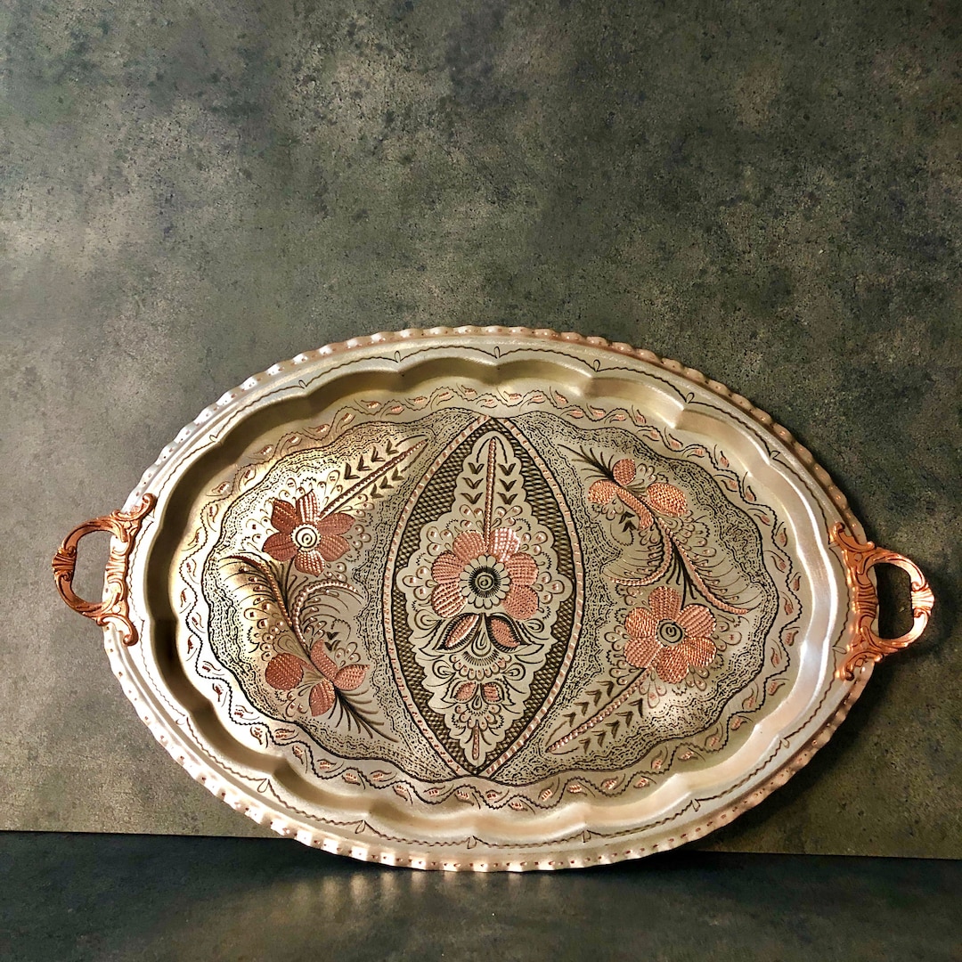 Oval Serving Tray, Oval Tray With Handles, Ottoman Decorative Tray ...