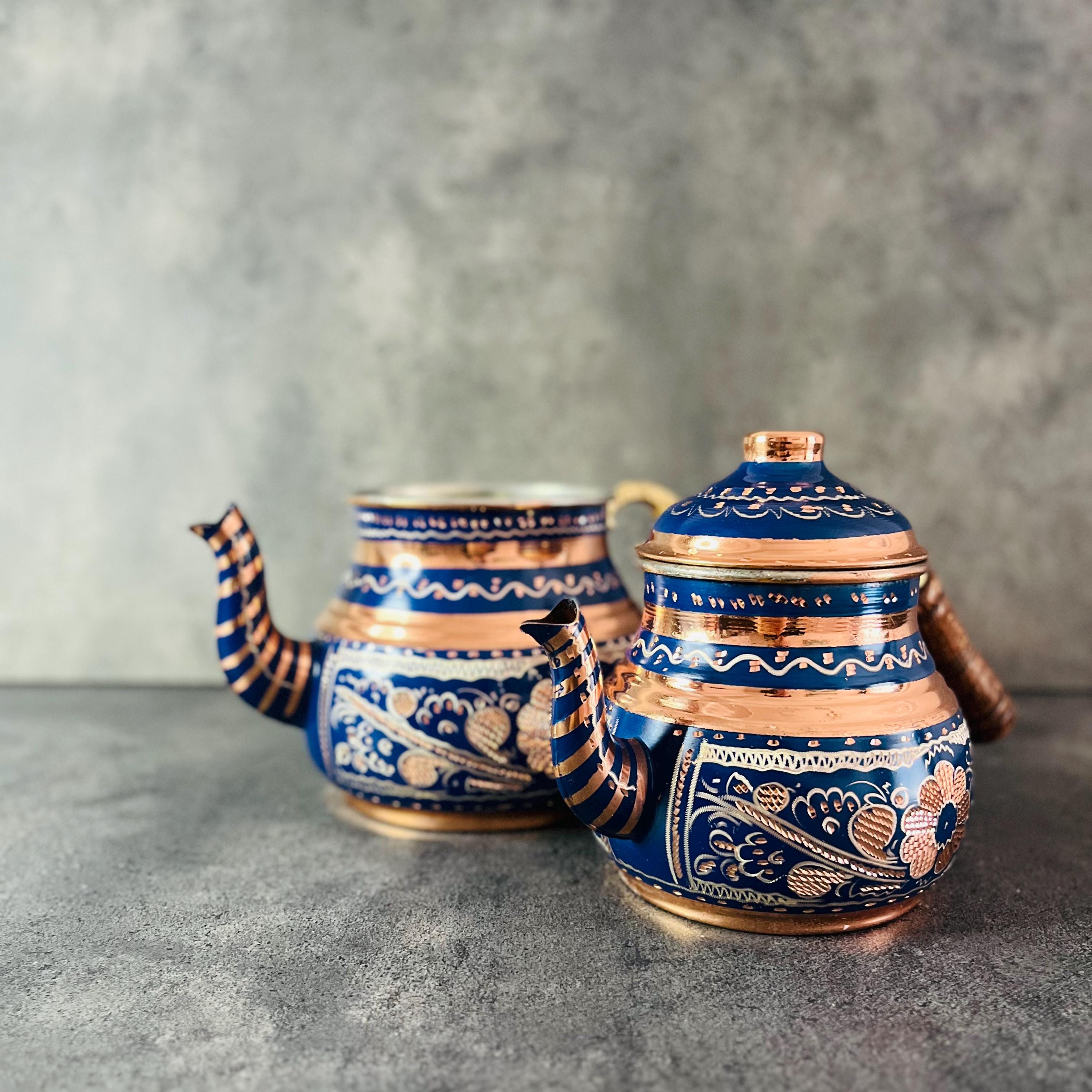 Engraved Turkish Copper Double Tea Kettle: 96 Fl Oz Stovetop Teapot Set ...