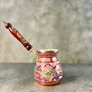 Engraved Solid Copper Turkish Coffee Pot: Stovetop Briki