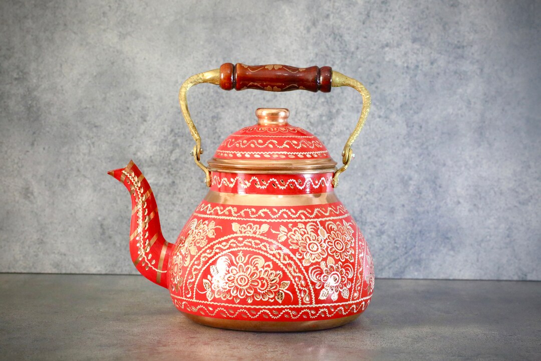 Colorful Engraved Solid Copper Tea Kettle, Antique Teapot Etsy
