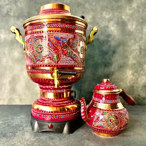 Copper Antique Handmade Copper Electric Samovar, Engraved