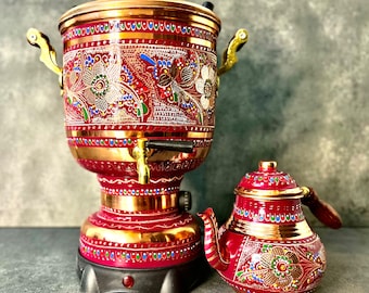 Turkish Handmade Copper Electric Tea Maker, Copper Antique Handmade Copper Electric Samovar, Engraved Copper Electric Samovar