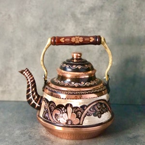 Stovetop Kettle, Solid Heavy Copper Kettle Teapot, Engraved Copper Tea Kettle, Vintage Teapot, Hammered Solid Copper Kettle, Antique Teapot