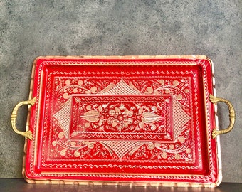 Handmade Red Copper Serving Tray with Handles