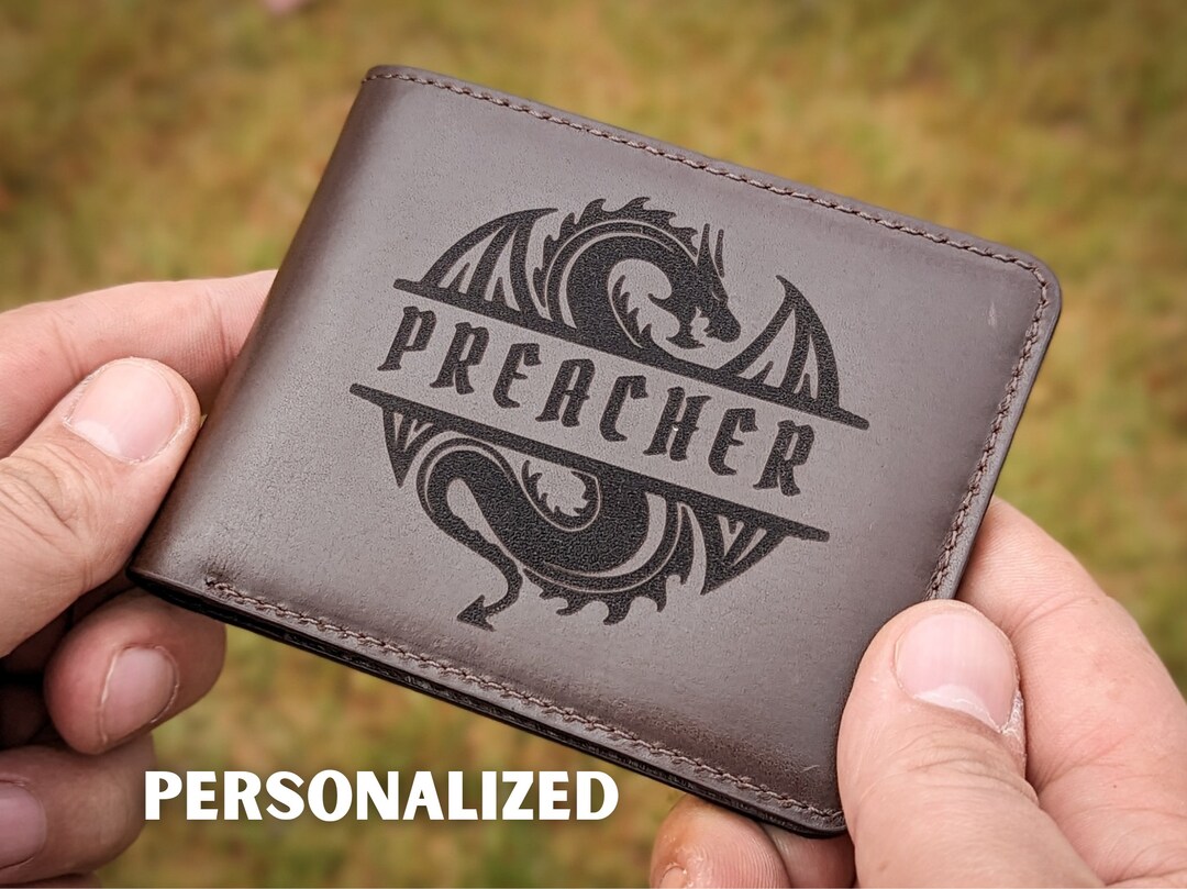 Engraved Wallet, Dragon Gift, Dragon Wallet, Personalized Gifts for Him