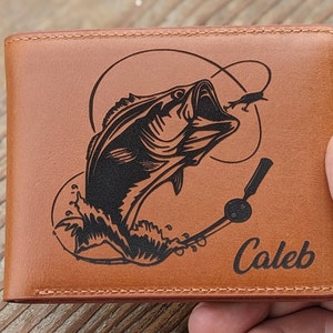 Fishing gift for dad, fish engraved wallet, fisherman gifts, bass fishing wallet, fisherman wallet, gifts for fisherman, Leather wallet