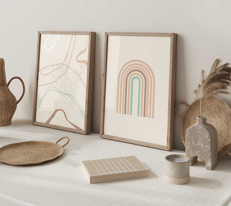 Boho Printable Wall Art Set of 3, Mid Century Modern Wall Art Prints ...