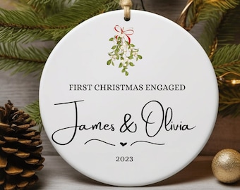 Personalized First Christmas Engaged Ornament | Keepsake Christmas Bauble Ceramic Ornament | Engaged Bauble | Engagement Christmas Gift