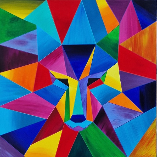 Abstract acryl schilderij op doek "wolf"