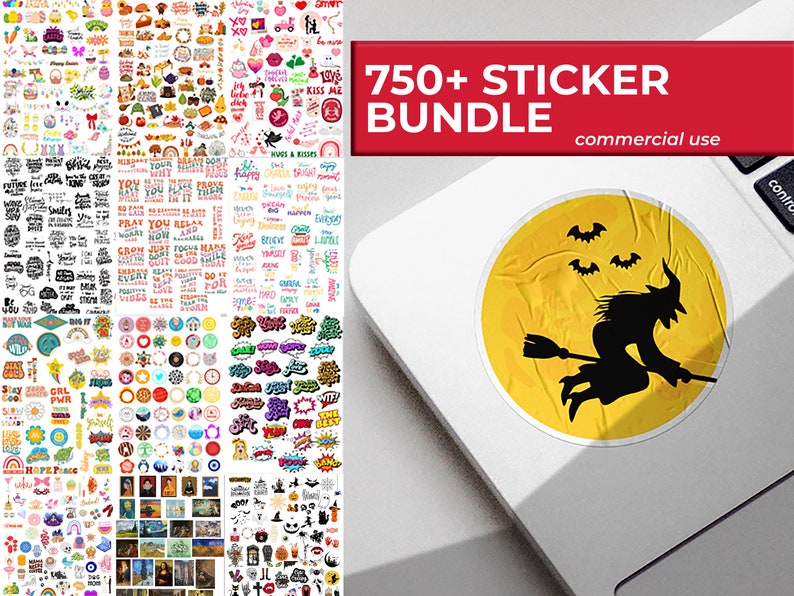 750 stickersbundel Voor commercieel gebruik Digitaal stickerspakket Afdrukbare stickerset Afdrukbare stickers Cricut-stickers Vrij afbeelding 1