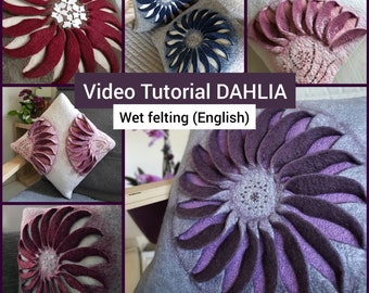 Video tutorial ENGLISH, felting, wet felted pillow, step-by-step felt instructions, instant download, felting technique, DIY felting