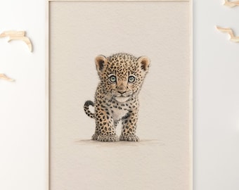 Leopard Safari Animal Watercolor Fine Art Print – Perfect for a Babies Nursery, Kids Room Decor or baby shower gift, Digital Download