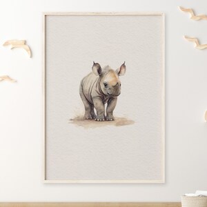 Rhino Safari Animal Watercolor Fine Art Print – Perfect for a Babies Nursery, Kids Room Decor or baby shower gift, Digital Download