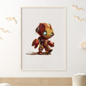 Superhero Baby Iron Robot Man Acquerello Fine Art Print - Perfetto per un asilo nido di genere neutro o decorazioni per bambini Camera, download digitale