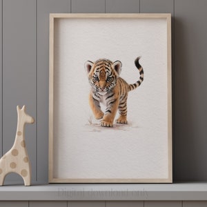 Tiger Safari Animal Watercolor Fine Art Print – Perfect for a Babies Nursery, Kids Room Decor or baby shower gift, Digital Download