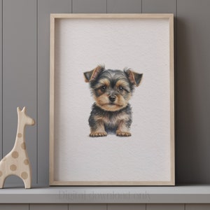 Yorkshire Terrier Puppy Aquarelle Fine Art Print - Parfait pour une chambre de bébé ou de chambre d’enfants neutre, téléchargement numérique