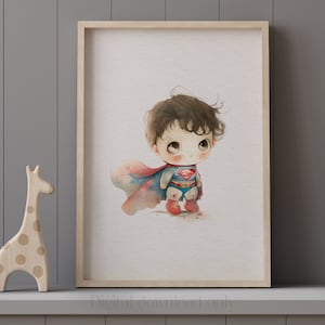 SuperHero baby Super Man Watercolor Fine Art Print – Perfect for a Gender Neutral Nursery or Kids Room Decor, Digital Download