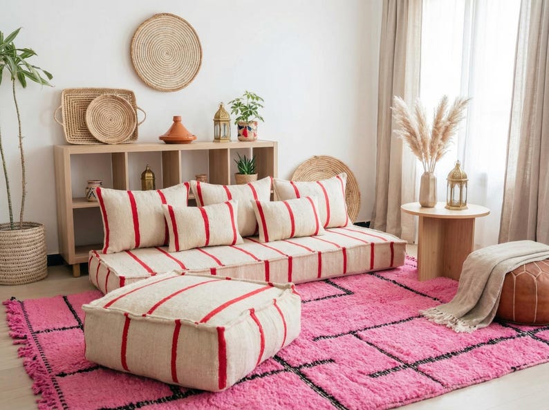 Large Arabic Majlis Sofa, Moroccan Wool Floor Sofa Bed, Handmade Beni ...
