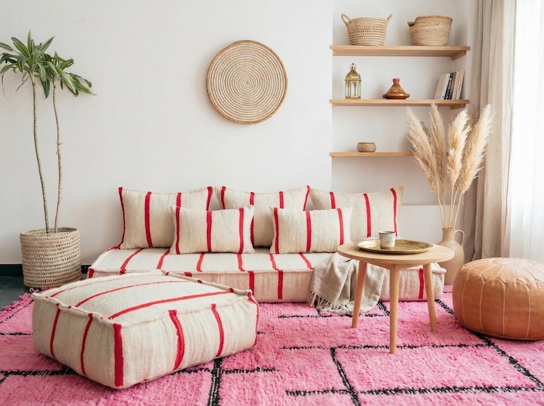 Large Arabic Majlis Sofa, Moroccan Wool Floor Sofa Bed, Handmade Beni ...