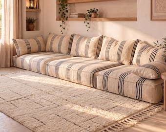 Large sofas & sectional couch with chaise lounge, Yellow morrocan wool floor U shaped living room furniture set, comfortable settee loveseat