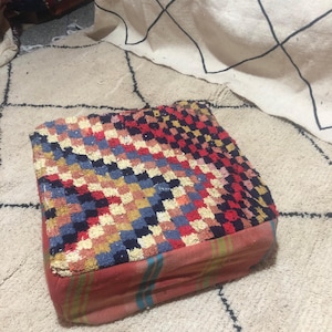 Colorful checkered moroccan pouf, custom pouf ottoman cushion cover, berber Kilim Pouf, patio furniture Kilim Pillow cover, footstool pouffe