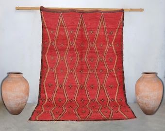 Gorgeous Beni Ourain Rug, Red Moroccan Rug, Berber Red Rug, Custom Area Rug, Red Black Striped Moroccan Rug, Modern Berber Rug, Custom Rug