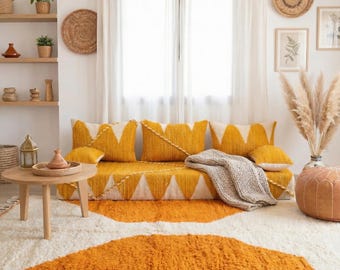 Berber custom couch covers, moroccan wool floor sofa bed, handmade beniourain loveseat, large arabic majlis sofa,yellow togo sofa(UNSTUFFED)