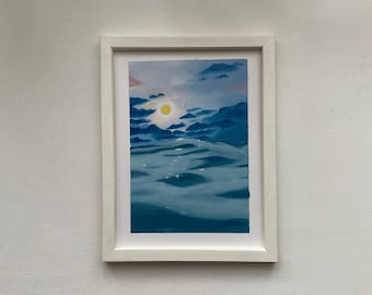 Peinture à l'huile originale de vague de l'océan, art mural paysage fait main, oeuvre d'art côtière encadrée, décoration d'intérieur de paysage marin minimaliste