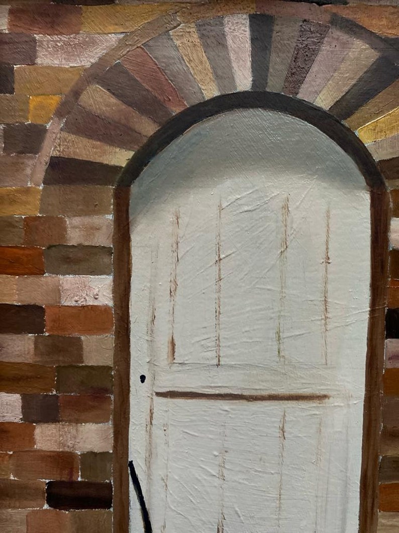Old Door Painting, Handmade Vintage House Artwork, Impressionist Wall
