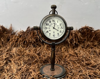 Vintage Brass Desk Clock, Antique Style Roman Numeral Timepiece, Retro Standing Decor