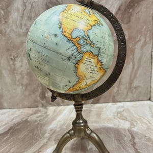 Retro World Globe with Brass Stand: Old World Style Desk Decor
